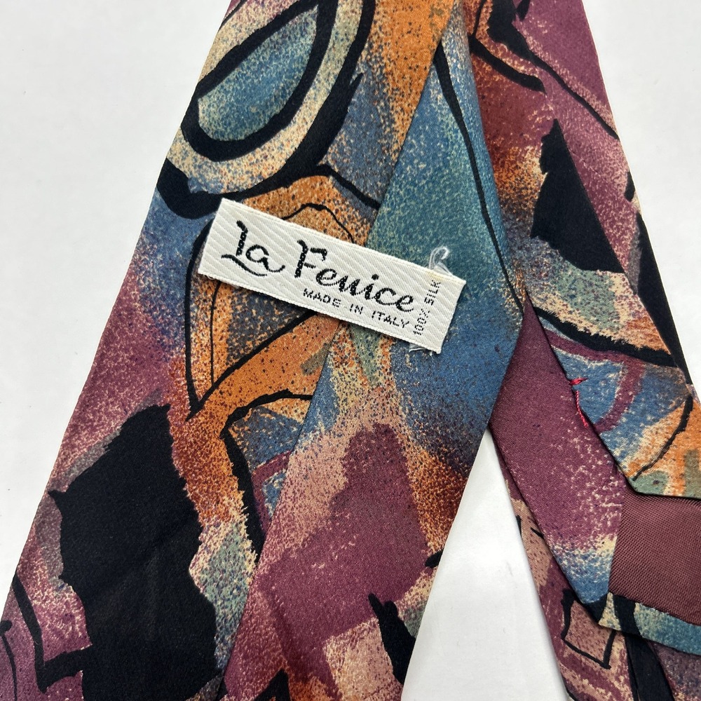 La Fenice‎ 100% Silk Tie Italy Abstract Geometric Pattern Luxury Y2K Vintage